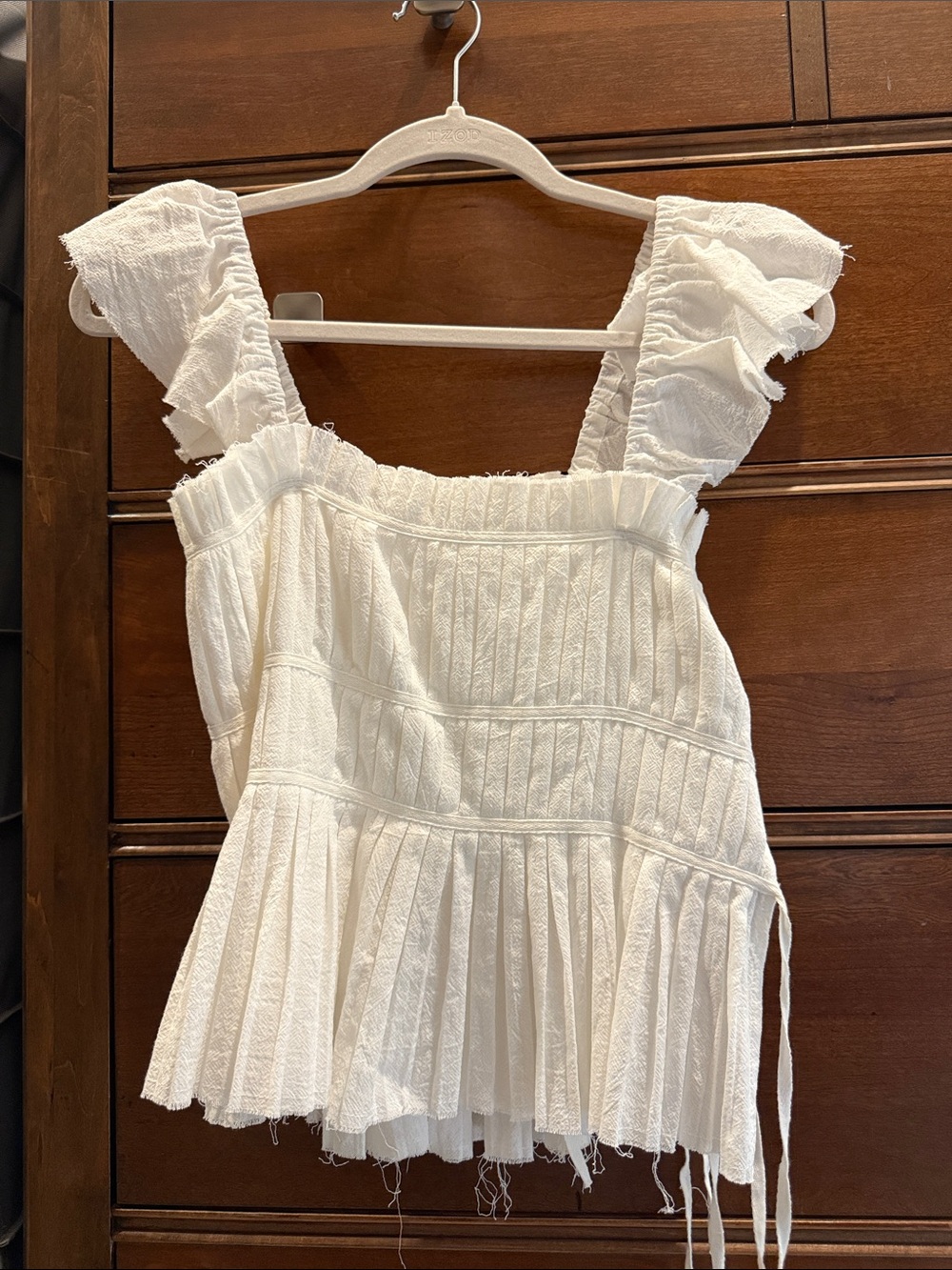 White ruffle linen top